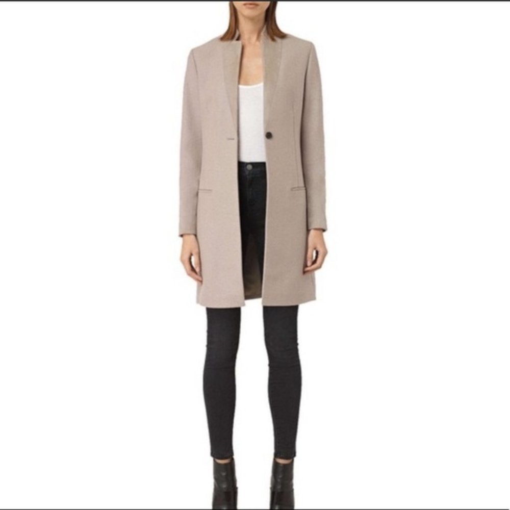 ALL Saints Leni Peacoat Size 4 Italian Fabric Wool Suede